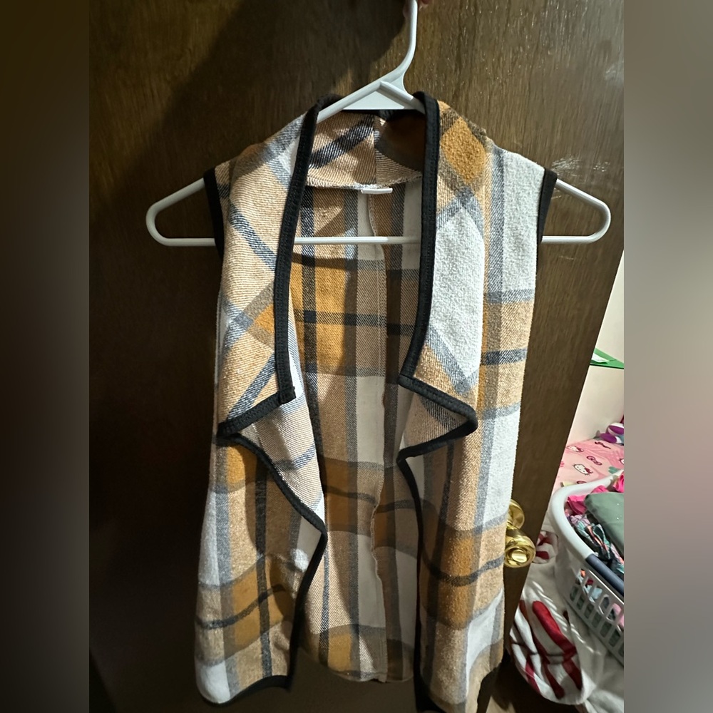 Plaid Open Front Vest